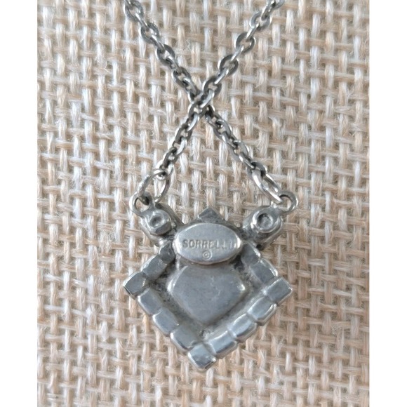 Sorrelli Crystal Pendant Necklace Gunmetal Square Halo Black Accent - Picture 4 of 5